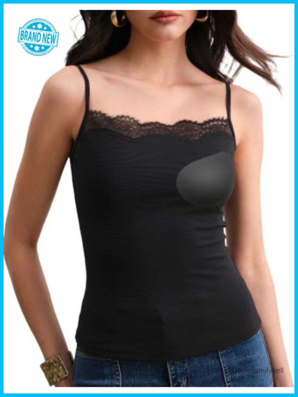 Lace Camisole with Built-in Bra Adjustable Spaghetti Straps Tank Top